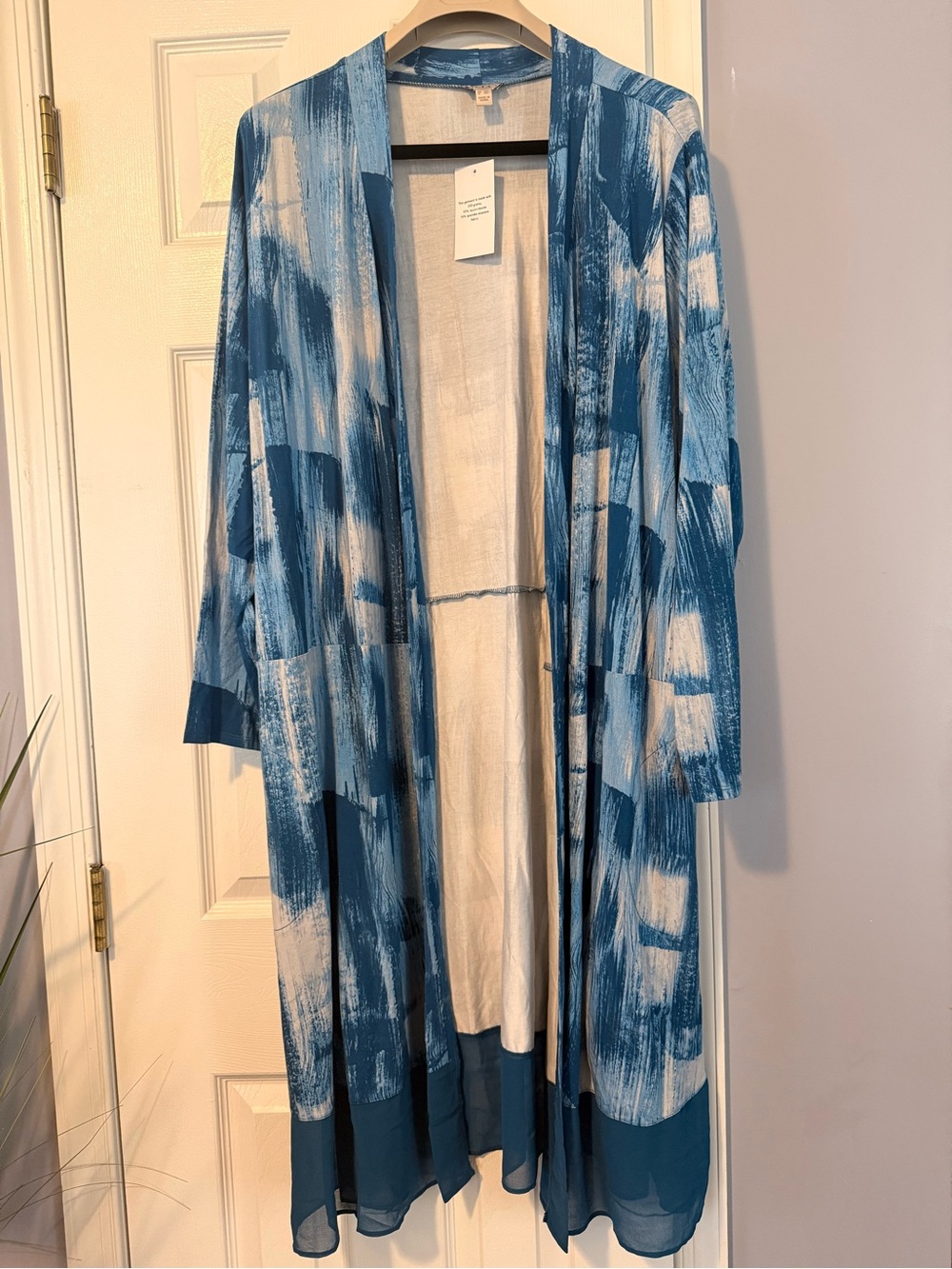 Lori Goldstein Blue Brushstroke Long Open Cardigan